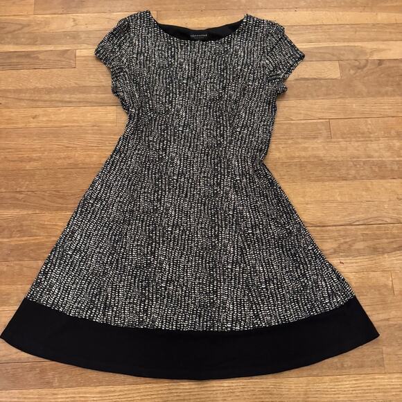 Connected black gray cap sleeve slip on a-line knee length dress size 12 b51 - Picture 1 of 4